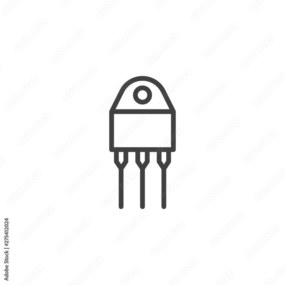 Transistor chip line icon. Semiconductor device with three connections