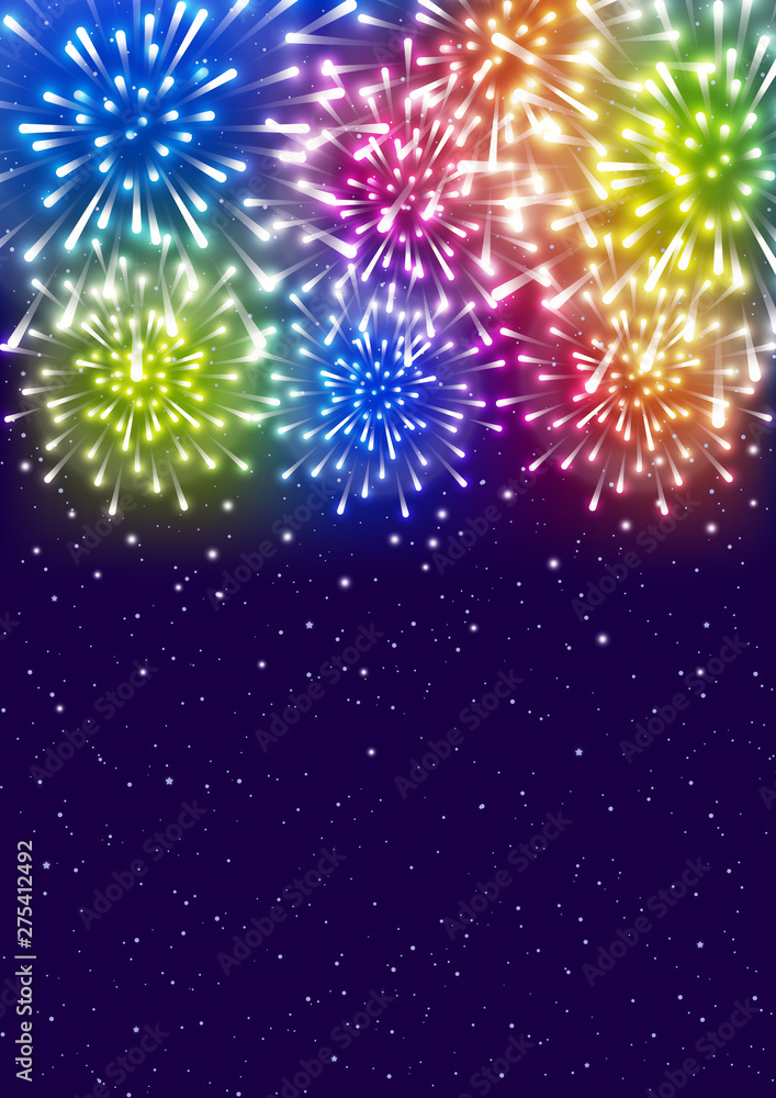Shiny rainbow fireworks on starry sky background for Your holiday design Shiny rainbow fireworks on starry sky background for Your holiday design