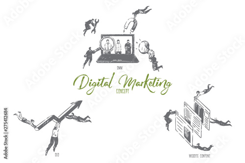 Digital marketing, SMM, SEO, website content concept sketch