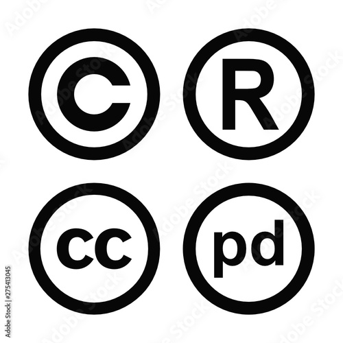 Vector high quality symbols collection set of the copyright registered trademark public domain and creative commons symbol 