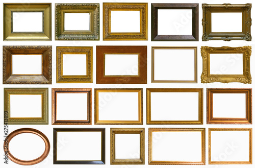 gold antique picture frame isolated on white background