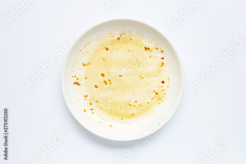 Dirty dish on white background.