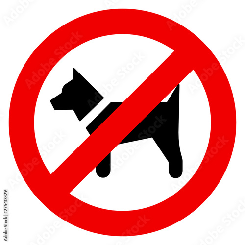 Vector high quality illustrations of the no dogs allowed sign - black dog inside the red prohibition symbol. Official international version