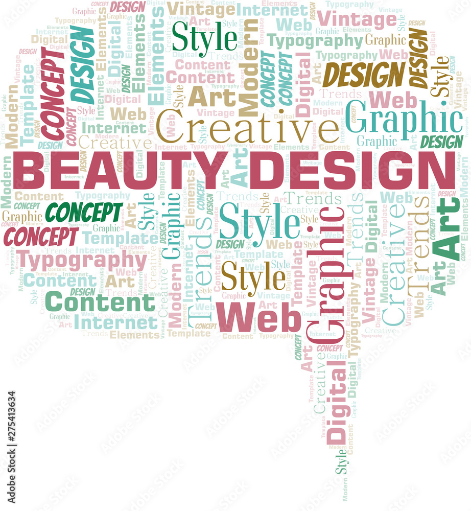 Beauty Design word cloud. Wordcloud made with text only.