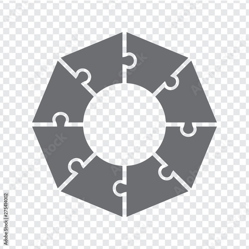 Simple icon octagon puzzle in gray. Simple icon puzzle of the eight elements on transparent background. Simple icon puzzle gear wheel. Flat design. EPS10.