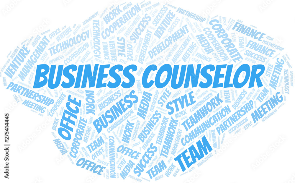 Business Counselor word cloud. Collage made with text only. Business Counselor word cloud. Collage made with text only.