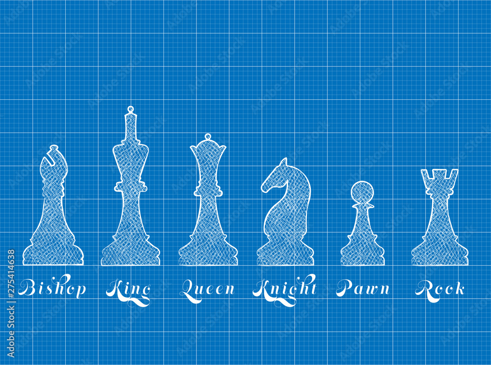 Blueprint to Chess pieces names Stock Illustration