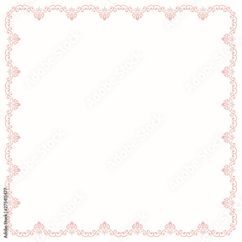 Classic vector square pink frame with arabesques and orient elements. Abstract ornament with place for text. Vintage pattern © Fine Art Studio