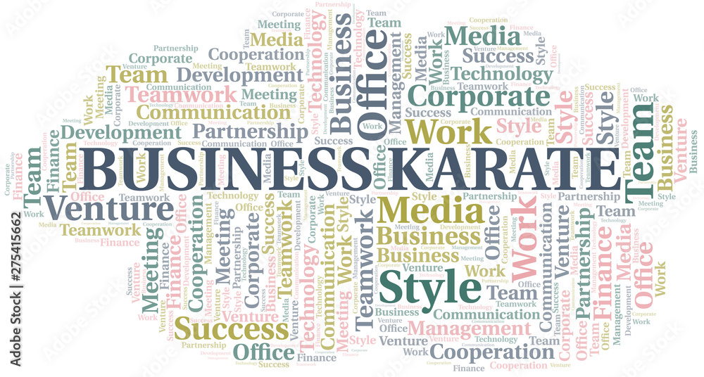 Business Karate word cloud. Collage made with text only.