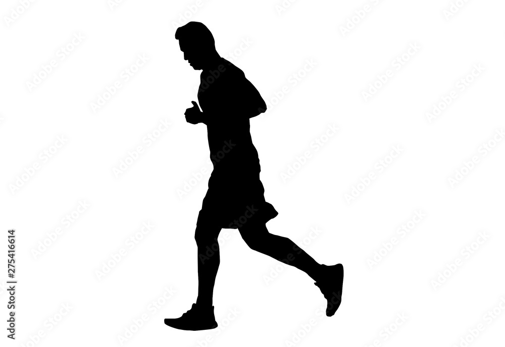 Silhouette running.This is men run exercise for Health At area Stadium Outdoors on white background with clipping path.