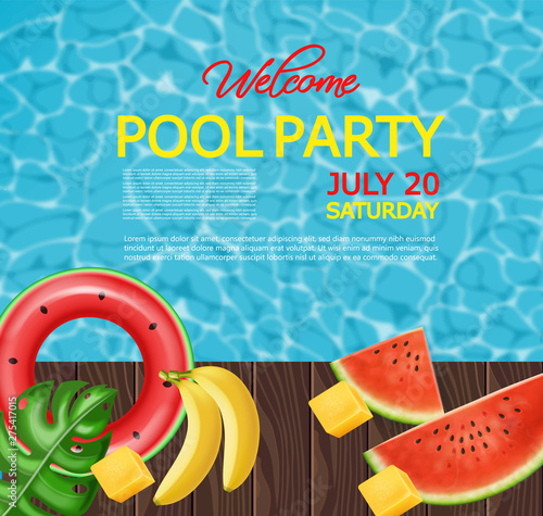 Summer pool and life ring Vector realistic. Commercial banner sale template. ...