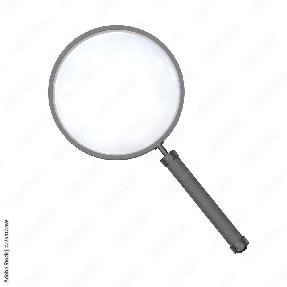 3D rendering of a magnifying glass - isolated object on a plain white background 3D rendering of a magnifying glass - isolated object on a plain white background