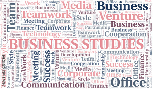 Business Studies word cloud. Collage made with text only.