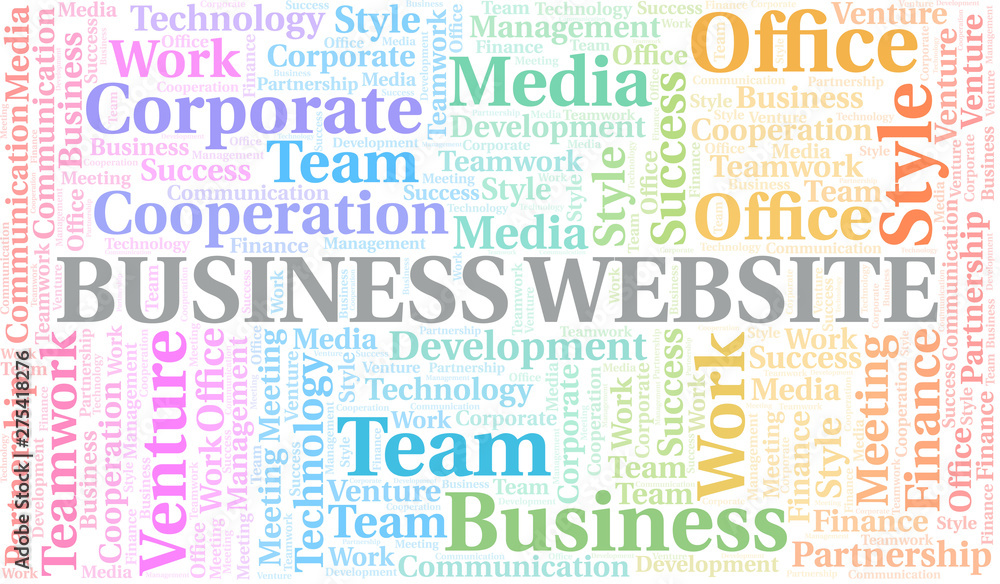 Business Website word cloud. Collage made with text only.