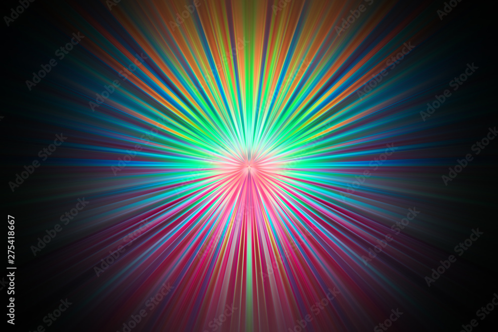 Bright rays of different colors shine from the center