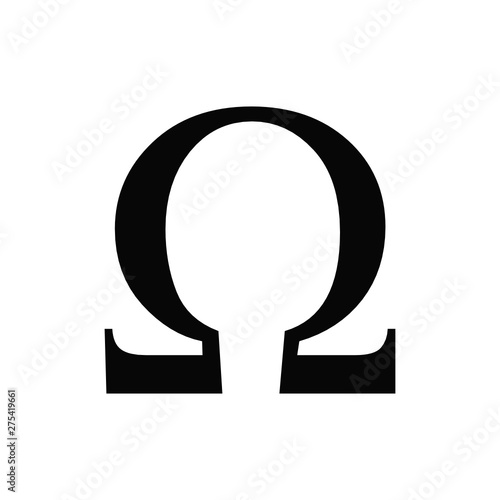 Vector illustration of the greek Omega letter. Black icon isolated on white background photo