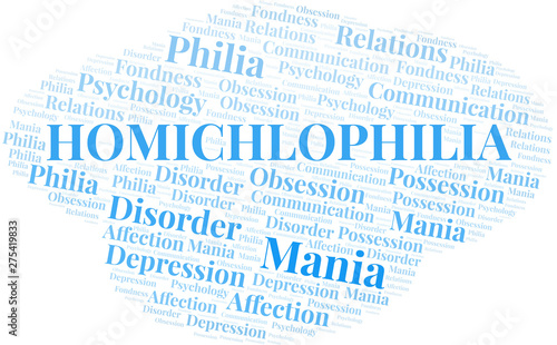 Homichlophilia word cloud. Type of Philia.