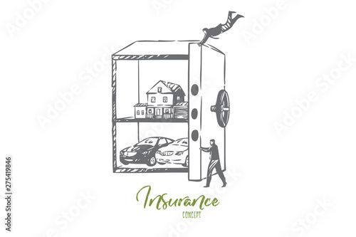 Property insurance concept sketch. Isolated vector illustration