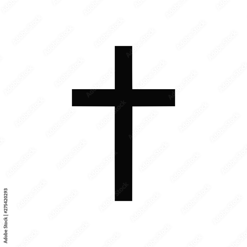 Vector high quality icon. Classic style catholic cross black symbol isolated on white background. Religion and faith vector editable icon 