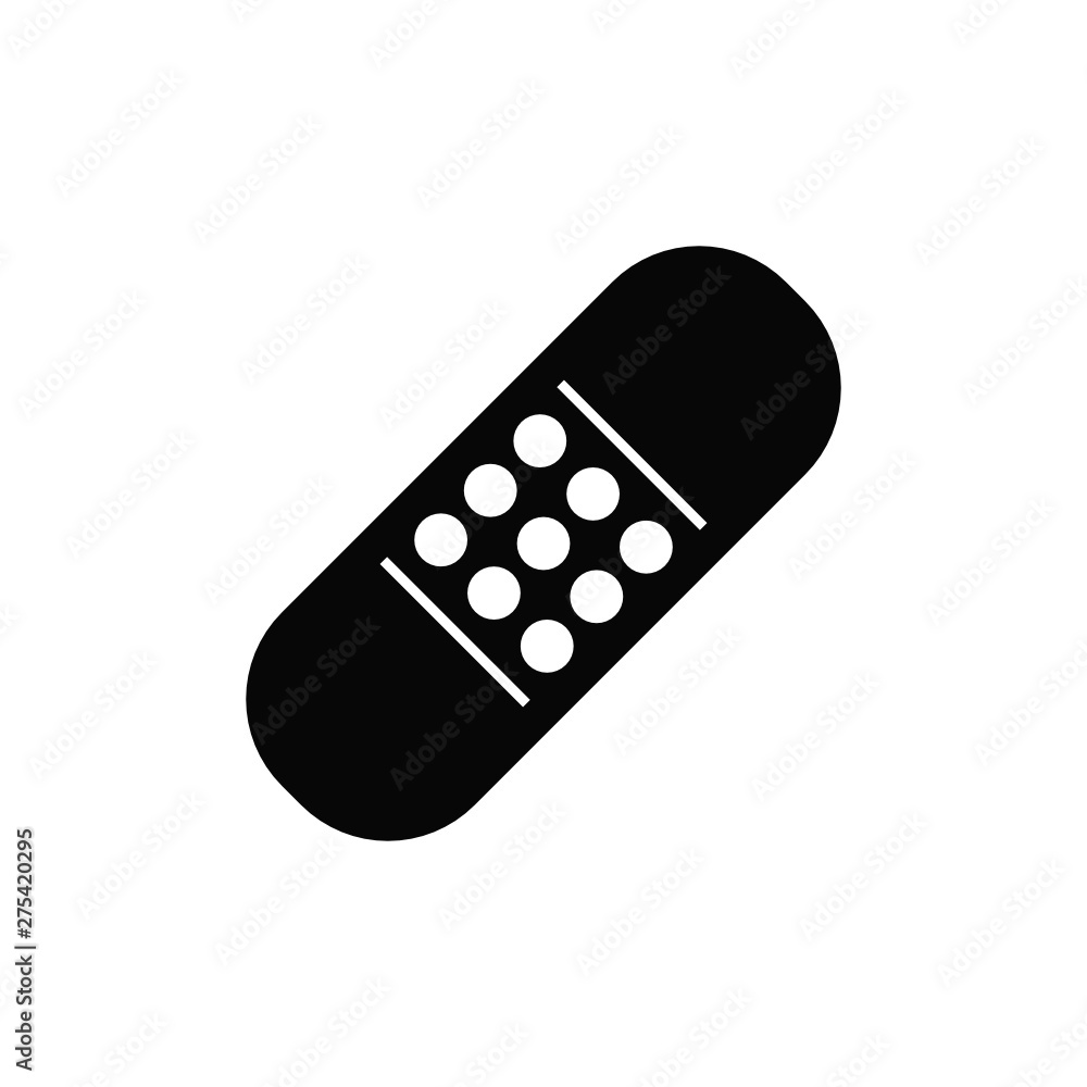 Vector high quality icon. Flat style black plaster (band aid) symbol isolated on white background. Healthcare and medical vector editable icon Vector high quality icon. Flat style black plaster (band aid) symbol isolated on white background. Healthcare and medical vector editable icon