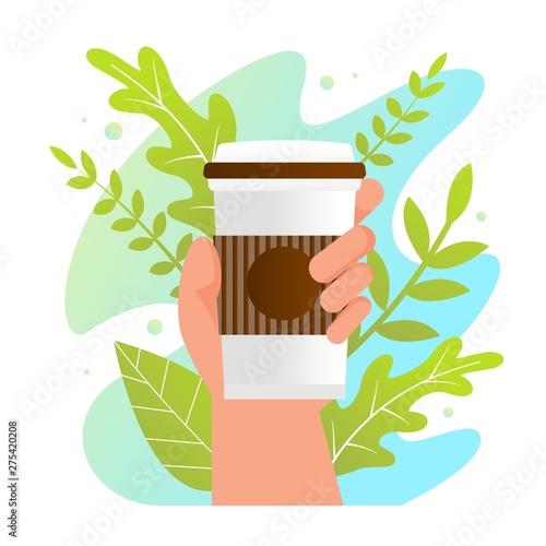 Human Hand Holding Plastic Cup with Hot Beverage