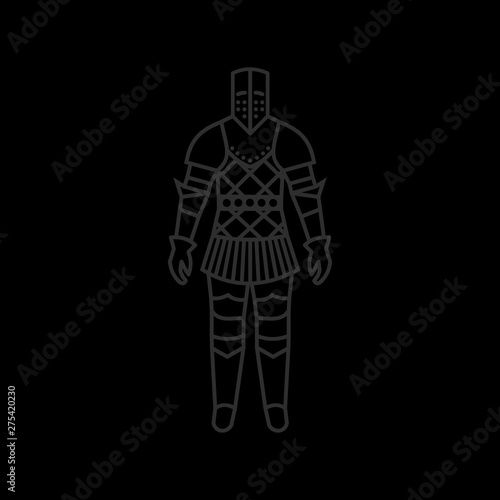 Fototapeta Naklejka Na Ścianę i Meble -  Vector high quality illustration of linear style knight warrior with a medieval armour. Modern stylish character illustration isolated on black.