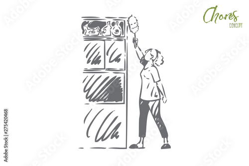 Housekeeping concept sketch. Isolated vector illustration