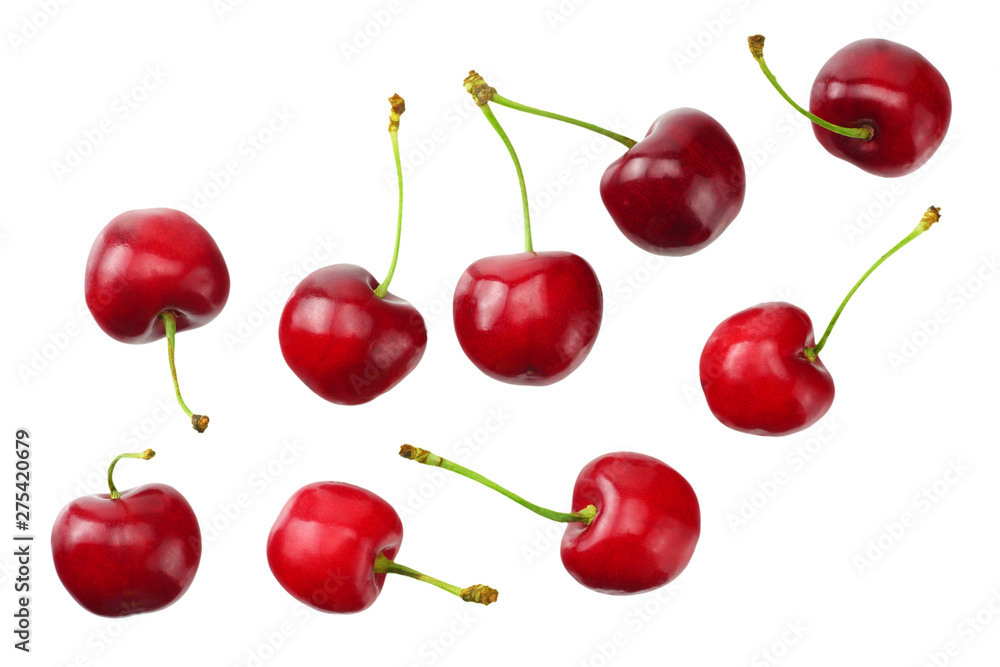 red cherry isolated on white background. Top view red cherry isolated on white background. Top view