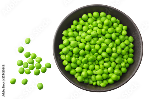 Wallpaper Mural fresh green peas in a black plate isolated on white background. top view Torontodigital.ca
