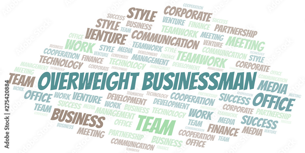 Overweight Businessman word cloud. Collage made with text only.
