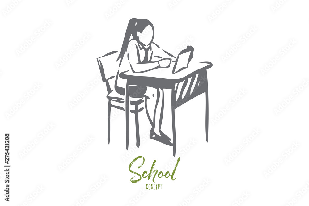 Student doing task concept sketch. Isolated vector illustration