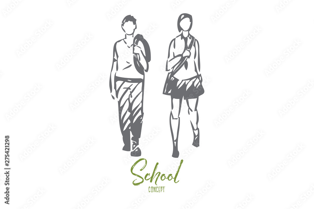 Schoolmates concept sketch. Isolated vector illustration Schoolmates concept sketch. Isolated vector illustration