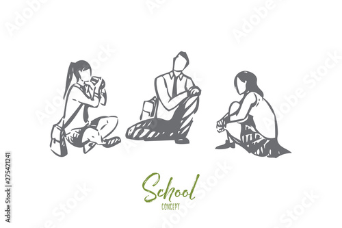 Students concept sketch. Isolated vector illustration
