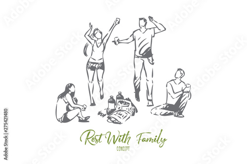 Rest with friends concept sketch. Isolated vector illustration