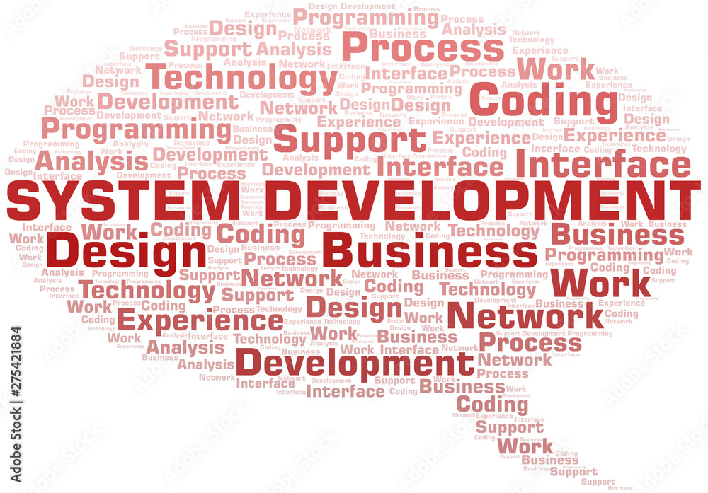 System Development word cloud. Wordcloud made with text only.