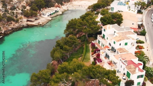 Aerial view of carrer penyes road with beautiful resort on the cliff side of cala pi beach. Mallorca Majorca Spain photo