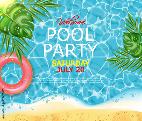 Summer pool and life ring Vector realistic. Commercial banner sale template. ...