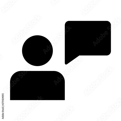 Client icon vector male person profile avatar with speech bubble symbol for discussion and information in flat color glyph pictogram illustration