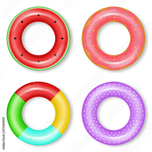 Life rings set collection Vector realistic. 3d detailed water inflated colorf...