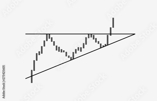 Ascending bullish triangle breakouts flat vector icon. Vector stock and cryptocurrency exchange graph, forex analytics and trading market chart. Ascending triangle pattern figure technical analysis. 