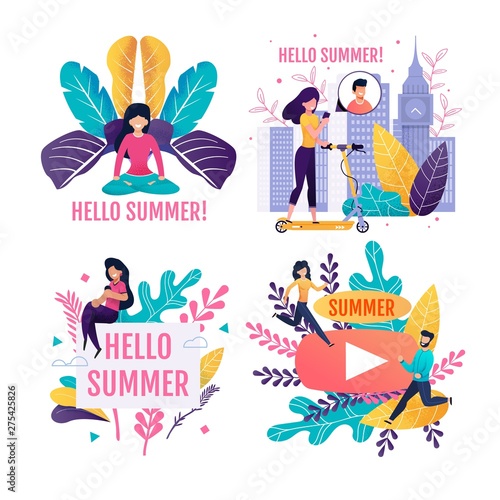 Hello Summer Lettering Advertising Flat Cards Set