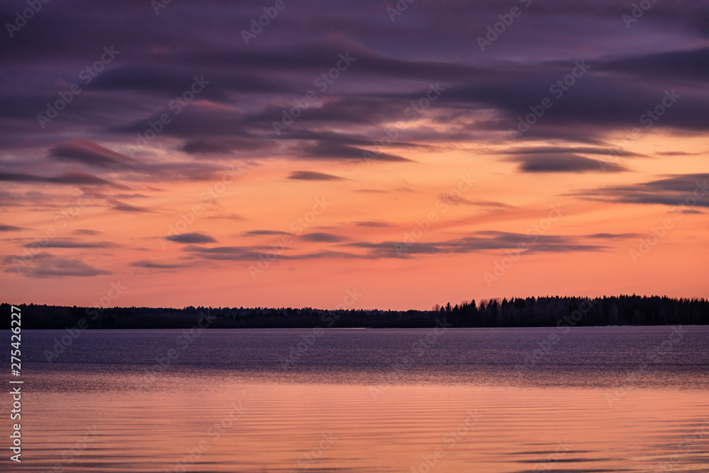 Beautiful end of a hot summer day on Lake Onega. Russia, Republic of Karelia