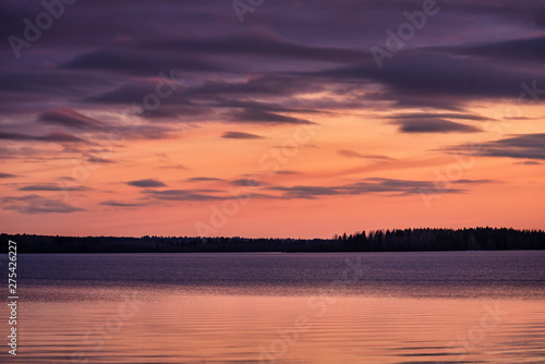 Beautiful end of a hot summer day on Lake Onega. Russia, Republic of Karelia