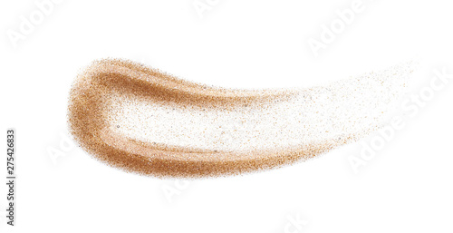 Smears and texture of gold lip gloss isolated on white background
