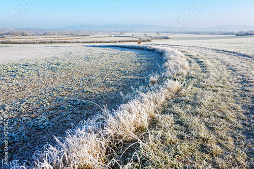 Europe, France, Burgundy, Cote-d'Or, Bard les Epoisses, frozen landscape with frost