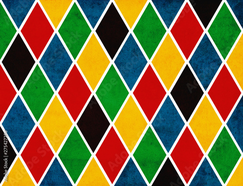 Bild auf Leinwand Vintage looking colorful pattern made with Harlequin rhombuses overlaid with gru