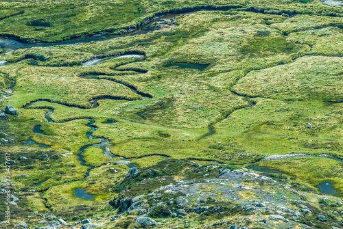 France, Pyrenees Ariegeoises Regional Nature Park, stream of Bassies meander, GR 10 photo