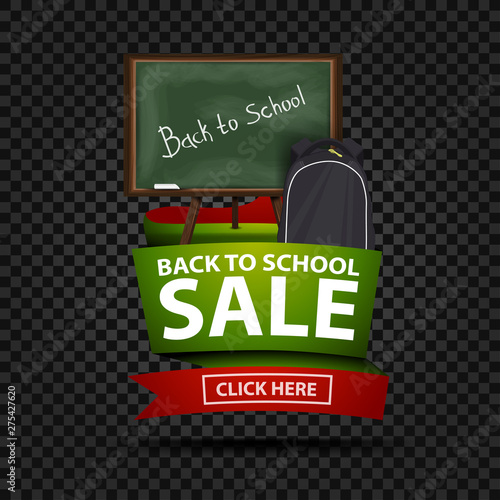 Back to school sale, discount web banner in geometric style with school Board and school backpack