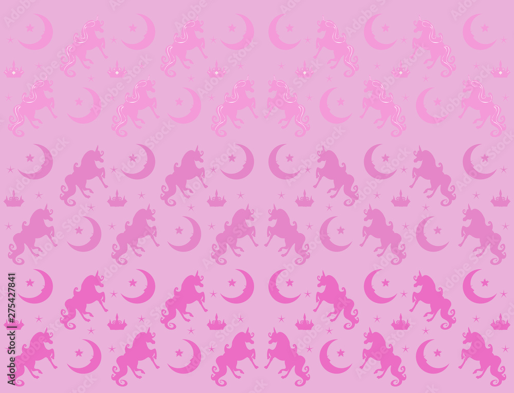 Seamless Pattern - unicorn, crown, stars and moon