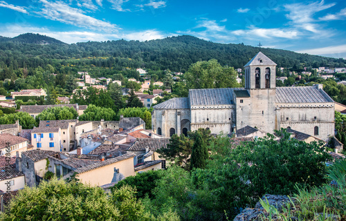 France, Vaucluse, plunging view on the roofs of Malaucene and its fortified church